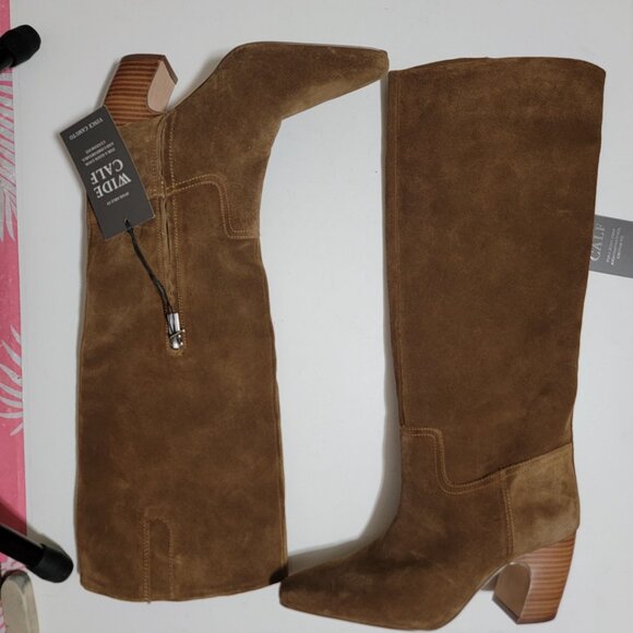NEW Vince Camuto Cristen Knee High Boots Womens 7 Brown Suede Contemporary - Picture 3 of 11
